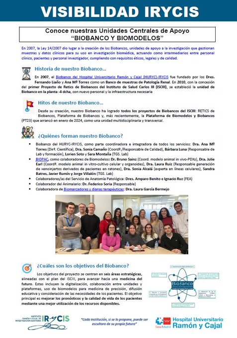 NOTICIA WEB IRYCIS: CONOCE NUESTRAS UNIDADES CENTRALES DE APOYO “BIOBANCOS Y BIOMODELOS”